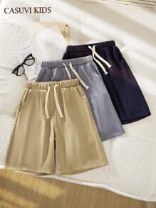 SHEIN Set di 3 pantaloncini casual con coulisse e colore a contrasto per ragazzi pre-adolescenti