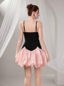 Poshira Vestido de cóctel elegante con bloque de color y decoración de moño para mujer, vestido de graduación, vestido de noche lujoso para mujer, vestido suave para graduación, vestido de fiesta, vestido de graduación