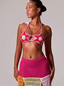 Musera Resort Bralette a uncinetto floreale con scollo ad altalena, solo top, per vacanze a Ibiza, sexy, per vacanze, primavera, estate, festival, spiaggia, romantico, elegante, compleanno