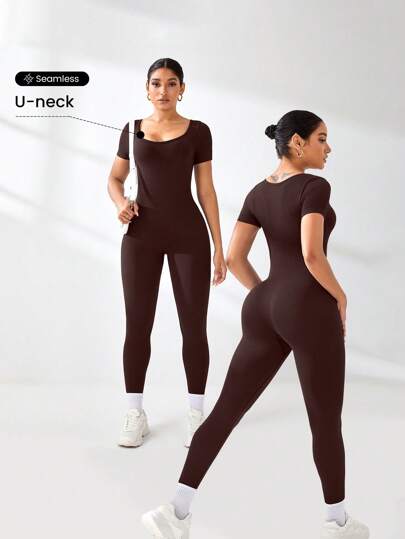 Gameset SHEIN Sport Yoga Fashion Short Sleeve Full Jumpsuit