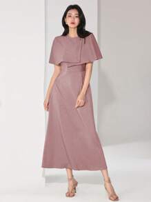 Heiryn 女士纯色短袖长裙，夏季时尚 - 粉色 - 查看 4