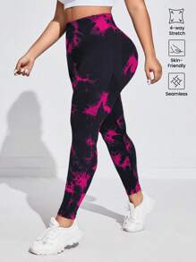 Seamluxe SHEIN Sport Plus Size Women Tie Dye Seamless High Waisted Sports Leggings, Yoga Pants