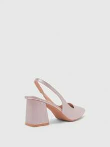 CUCCOO BIZCHIC Fashion Pink Satin Pointed Toe Chunky Heel Pumps, Suitable For Commuting, Dating, Party, Events For Christmas Spring Shoes - Pink - View 8