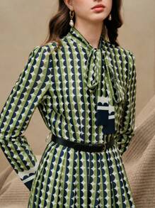 Anewsta Elaire Vestido elegante vintage con estampado de lunares y volantes en la cintura, apropiado para la primavera, vacaciones y festivales - Multicolor - Ver 3