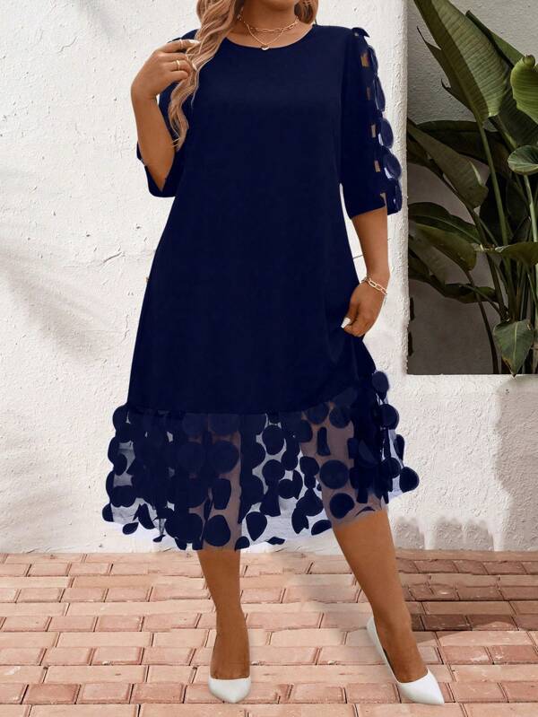 SHEIN Clasi Plus Size Women Summer Elegant Mesh Patchwork Dress