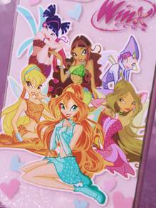 The Winx X SHEIN Custodia telefonica in TPU trasparente e glitter rosa con il motivo delle personaggi magici Bloom, Stella, Flora, Musa, Tecna, Aisha, compatibile con iPhone