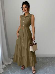 Elenzga 女式领扣系带连衣裙