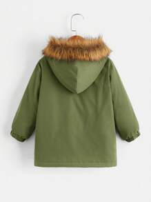 SHEIN 男小童毛絨內襯毛茸邊連帽外套