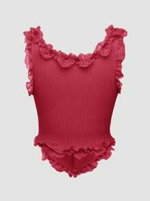 Lunelith SHEIN Lunessa Women Lace Knitted Stretchy Asymmetrical Hem Camisole Tank Top