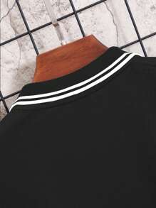 Manfinity Versatile Men's Letter Print Polo Shirt, Summer - Black - View 5