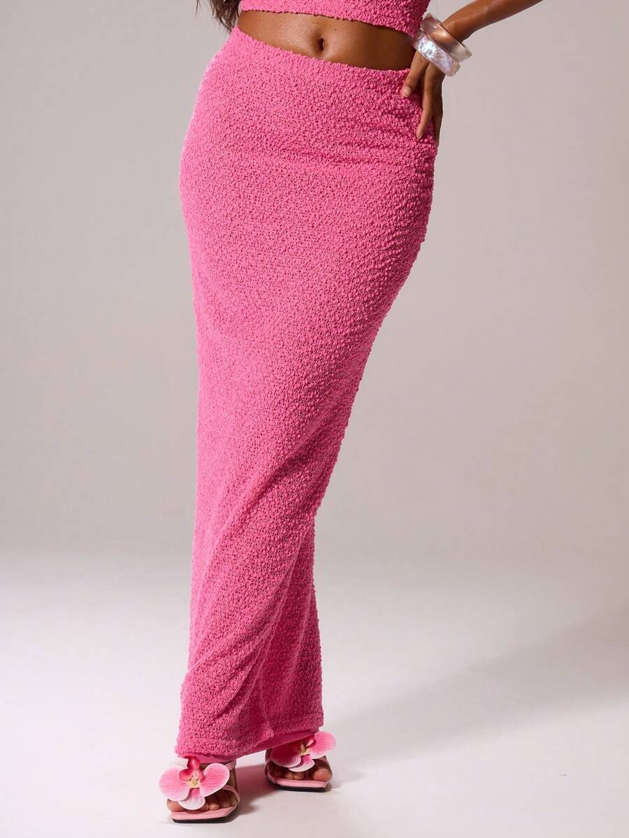 MUSERA 低腰纹理针织直筒修身长裙，仅限伊比沙岛性感度假夏季节日沙滩装浪漫优雅生日龙舌兰日出 - 西瓜粉 - 查看 1