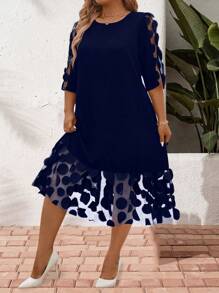 SHEIN Clasi Plus Size Women Summer Elegant Mesh Patchwork Dress