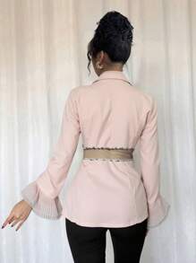 Chiquease Blazer elegante para mujer con mangas de encaje calado y tachas en la cintura
