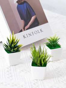 SHEIN 3pcs Mini Size Plastic Oxidation‑Resistant And Color‑Fading‑Resistant Green Aloe Vera, Sword Grass And Fern Leaf Artificial Mini Plant Pots For Living Room And Bedroom Home Decor And Artificial Flowers, Home Decor, Living Room Decor, Bedroom Decor