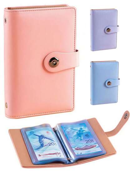 1 pieza 17.8*11cm Organizador de efectivo de PU con hebilla y función de colección - Puede contener aproximadamente 50 billetes, ahorra dinero de manera planificada, adecuado para billetes, facturas, cheques, tarjetas y sellos - Álbum impermeable para colección de monedas Vuelta al colegio, 3 colores opcionales: rosa, azul, morado