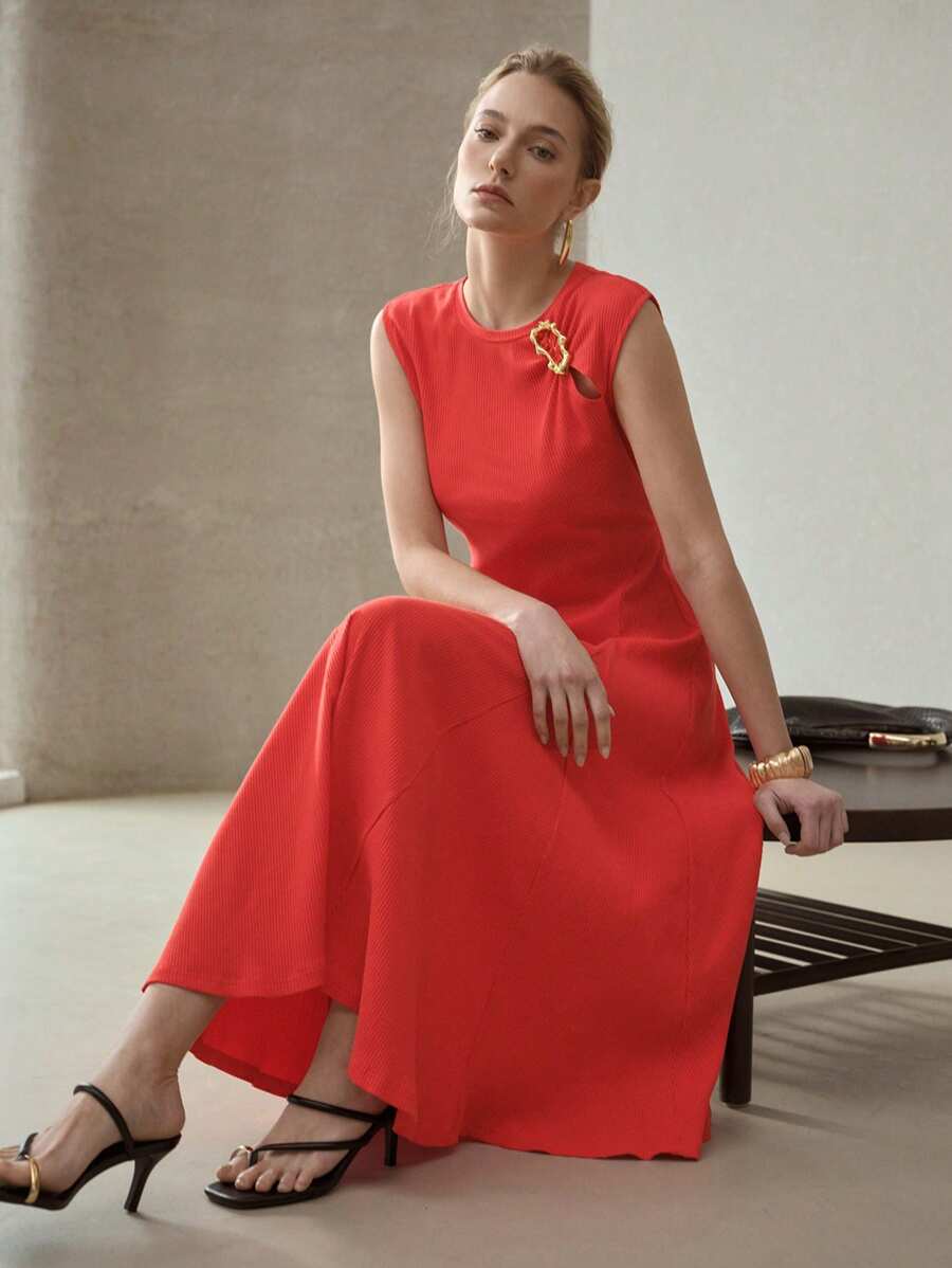 MOTF PREMIUM METAL DECOR A LINE DRESS - Red - View 1