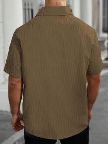 Manfinity Homme Plus Size Men's Casual Solid Color Textured Short Sleeve Shirt, Summer - Brown - View 2
