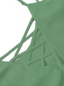 DreamSkyne Chiffon Layered Criss-Cross Back Spaghetti Strap Camisole, Slimming Effect - Army Green - View 4