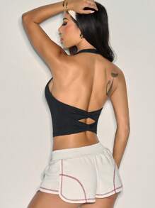 Slayform Camiseta sin espalda de mujer para deporte y yoga - Negro - Ver 5