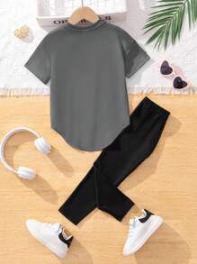 2pcs Casual Minimalist Short Sleeve Top And Pants Set, Suitable For Spring And Autumn