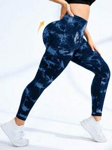 Easithlete Pantaloni de yoga cu talie înaltă, fără sudură, cu vopsire în cravată pentru femei