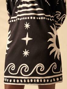 CAJUNI Women's Boho Vintage Retro Print Puff Sleeve Twist Front Short Beach Vacation Dress - Multicolor - View 5