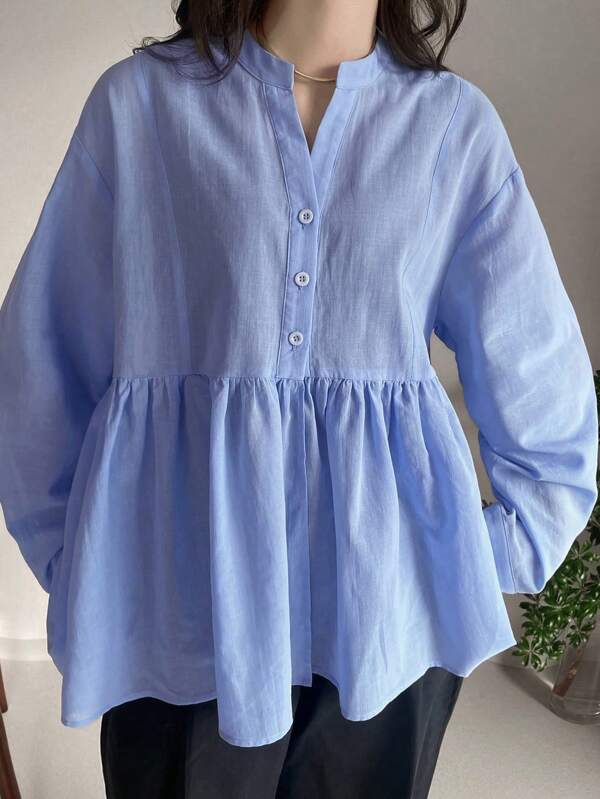 FRIFUL Women's Casual Commuting Solid Color Loose Blouse,Ruffle