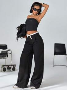 CasuGlow WOMEN BOTTOM BLACK AND WHITE COMFORT PANT - Black - View 3