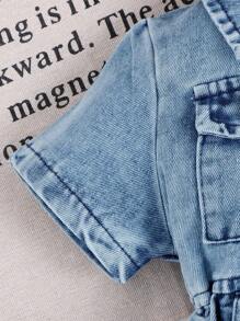 SHEIN Ensemble d'été pour bébé fille: Body décontracté en denim à manches courtes élégant et simple, assorti à un chapeau de seau