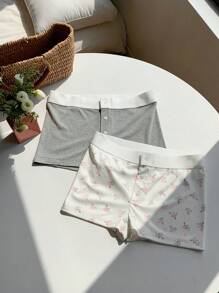 Comfortcana 2pcs/Set Floral Print Casual Front Button  Comfy Shorts, Summer - Multicolor - View 4