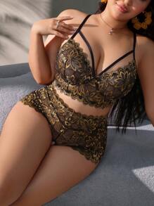 SHEIN 2pcs/Set Plus Size Sexy Lace Lingerie, Fashionable For Summer - Multicolor - View 5