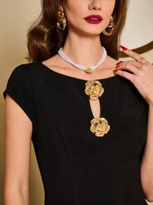 Vintamour Vintage Elegant Women Metal Flower Decor Bodycon Mini Dress Spring Summer Black Short Dress Summer Dresses For Women Graduation Dress Wedding Guest Dress Women Business Casual Woman Office Outfits For Women Work Clothes Women Festival Outfits For Women Old Money Style Women 1960s Outfit Mother Day Outfit Mother Day Dress Summer Dress Graduation Dress Birthday Dresses For Women Festival Outfits For Women Teacher Outfits For Women - Black - View 3