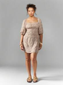 MISSGUIDED MISSGUIDED PLUS Vestido corto con escote cuadrado y estampado, vestido de verano lindo