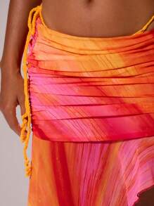 MUSERA 低腰雪纺印花侧开衩飘逸中长裙 伊比沙岛性感度假夏日浪漫优雅生日婚礼宾客龙舌兰日出