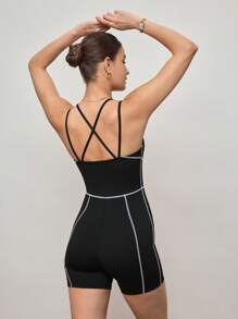 Activina Activina Women's Criss-Cross Back Strap Jumpsuit With Visible Stitching Detail