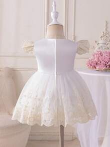 Glamorique Kids Vestito da festa in tulle ricamato e raso per bambina, abito da battesimo, abito da compleanno, abito da damigella, per feste e banchetti