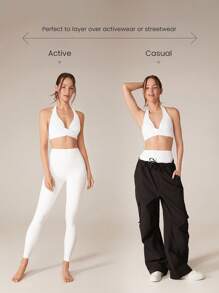 GLOWMODE FeatherFit™ Deep V Neck Adjustable Halter Cropped Sports Bra With Crossover Bust Low Impact Yoga Daily