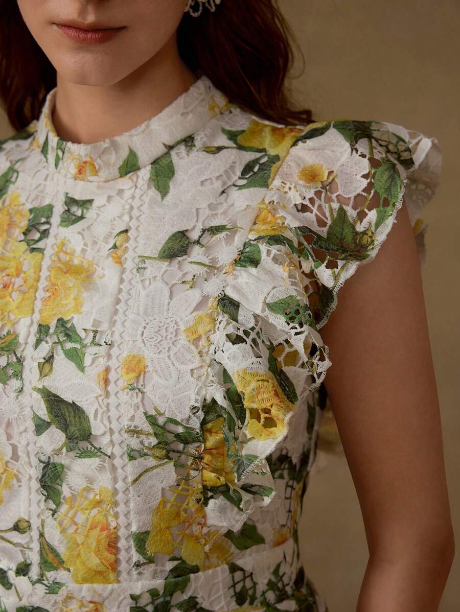 MOTF PREMIUM GUIPURE LACE RUFFLE TRIM BLOUSE - Green - View 2