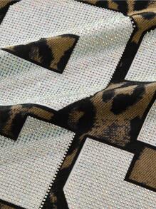 ROMWE MEN Prep Men's Y2K Leopard Sports Rhinestone Decor Short Sleeve T-Shirt, Athletic Tee For Summer - Multicolor - View 4