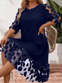 SHEIN Clasi Plus Size Women Summer Elegant Mesh Patchwork Dress