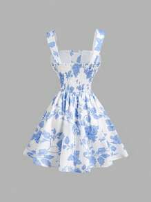 SHEIN MOD Abito elegante con stampa floreale blu e bianco, abbigliamento estivo