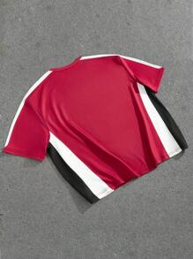 EASEVO Plus Size Men's Loose Printed Drop Shoulder Half Sleeve Round Neck T-Shirt - Burgundy - View 2