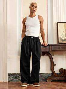 SWAVVY 3pcs/Set Men's Standard Size Casual Loose Pleated Straight Leg Jogger Pants