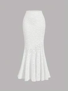 SHEIN MOD Conjunto de top de tirantes blanco y falda larga de sirena de encaje para mujer, conjunto de vestimenta elegante para primavera, estilo "old money", vestidos modestos para mujer