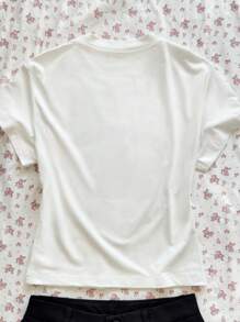 SHEIN EZwear 女士休闲卡通鹿印花圆领短袖 T 恤 - 白色 - 查看 2