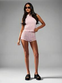 MISSGUIDED Quần short Bloomer viền bèo nhún xếp nếp mùa hè mùa xuân Đồ ngủ mặc ở nhà Cạp chun mềm mại họa tiết sọc mặc đi nghỉ mát bãi biển thoải mái - Nhiều màu - Xem 5