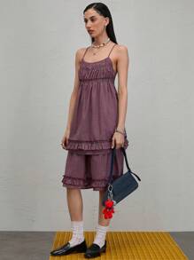 COUREZ Check Babydoll Cami Dress /Summer Outfits For Women /Summer Dresses Going Out Outfits Casual /Y2K Vacation Holiday Cotton Cotton Vintage - Multicolor - View 4