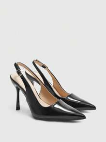 CUCCOO BIZCHIC Women's 2024 New Gold Strap Slide Sandals, 2024 Spring & Autumn Pointed Toe Slim Heel Fashionable Minimalist Design, Versatile To Pair With Dresses And High Heels For Christmas - Black - View 9