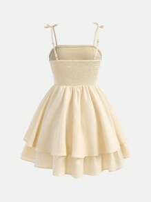 SHEIN Girlism Vestito casual a fascia a strati per ragazze adolescenti, con arricciature e orlo a bolle in tessuto tinto unito