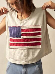 Bohemela Boheme 女士圆领无袖节日旗帜纹理立体图案背心